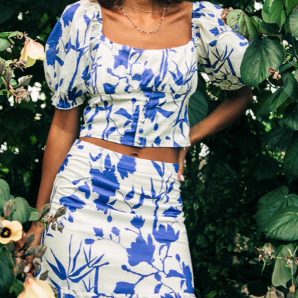 Celeste Blue and White Floral Print Co - ord Set